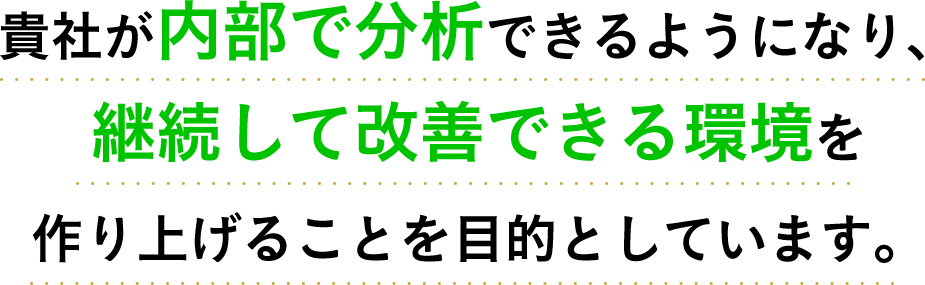 貴社が内部で分析できるようになり、継続して改善できる環境を作り上げることを目的としています。